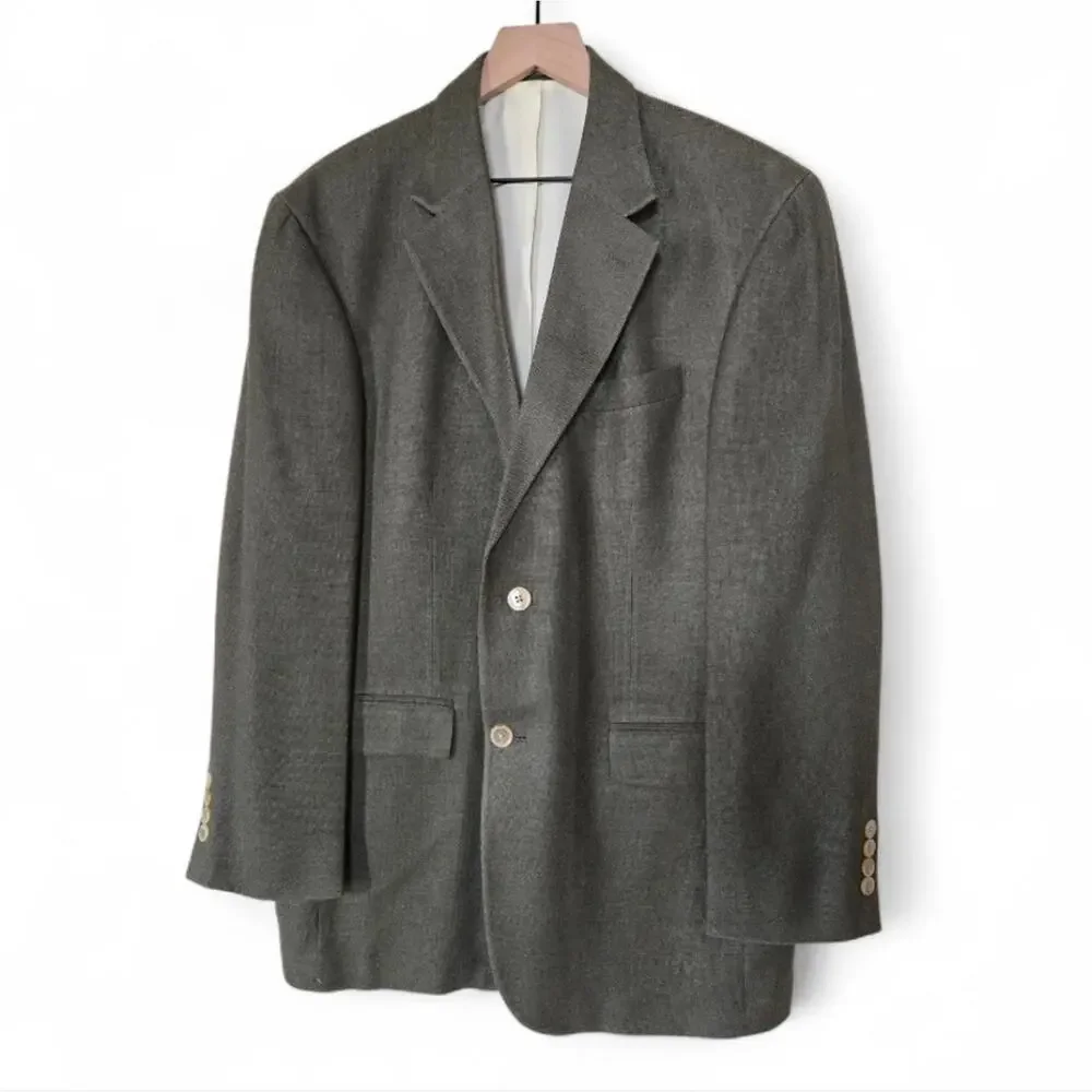Oscar de la Renta Wool Silk Blend Sport Coat Jacket 41R Olive Green